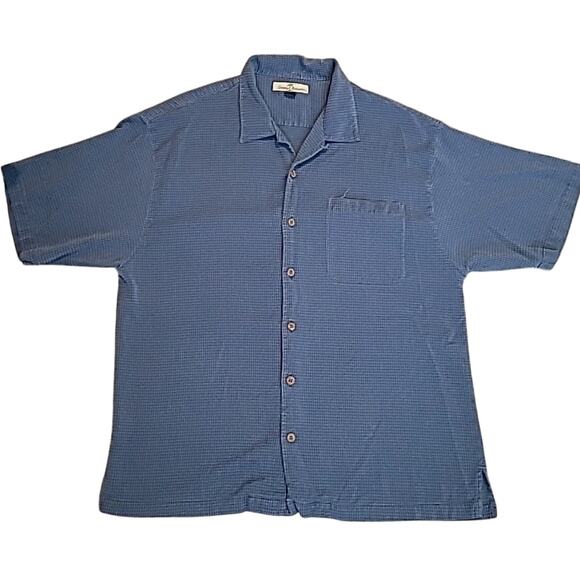 Tommy Bahama Silk Hawaiian Camp Shirt Men’s XL – Navy Blue Check – Island Vibes - Picture 1 of 5